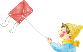 子どもが凧あげするイラスト